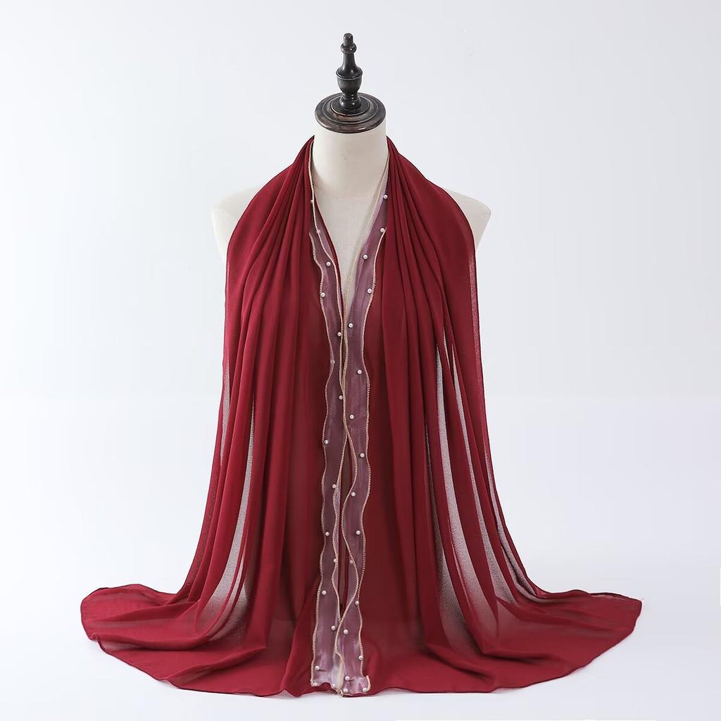 Роскошный платок из жемчужного шифона, мягкий однотонный длинный платок, тонкий хиджаб, мусульманский женский головной платок, этнический тюрбан-шаль 70*175 см