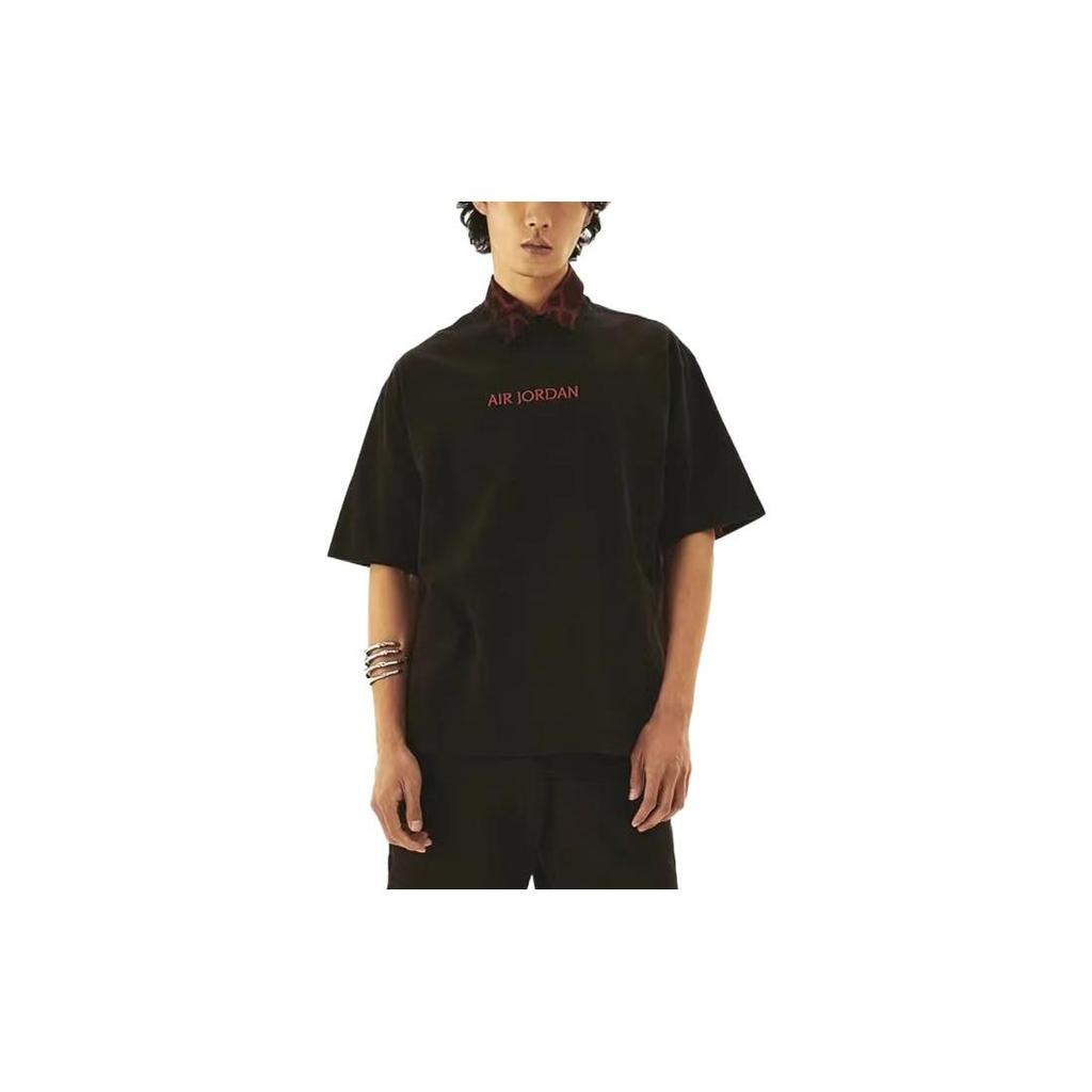 Jordan X Wordmark Logo Embroidered Round Neck Short Sleeve T-Shirt Unisex Tops Black DV6466-010