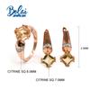 Bolaijewelry Натуральный цитрин Квадратный драгоценный камень Кольцо Серьги Подвеска Комплект ювелирных изделий Стерлинговое серебро 925 пробы Изящные украшения Подарок на годовщину для женщин