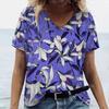 2024 Лето Женская Футболка с Цветочным Принтом Модные Топы Футболки Женская Повседневная V-образный Вырез Короткий Рукав Одежда Женская Стильная Уличная Одежда