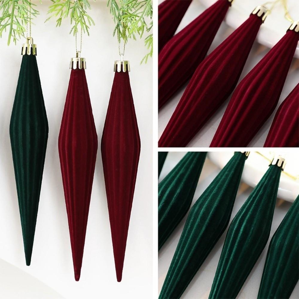 6Pcs Flocked Christmas Flocked Balls Set Red Hanging Decorations Holiday Party