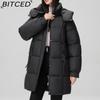 BITCED Fashionable Mid-Length Cotton Coat for Women Trendy Casual Warm-Weather Jacket with Detachable Hood