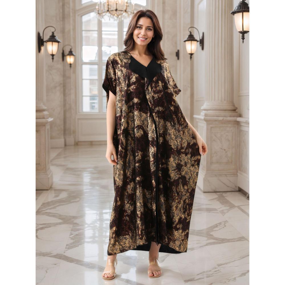Бронзовая пляжная блуза с леопардовым принтом, лацканы, турецкий халат, роскошный дубайский халат, элегантный кафтан