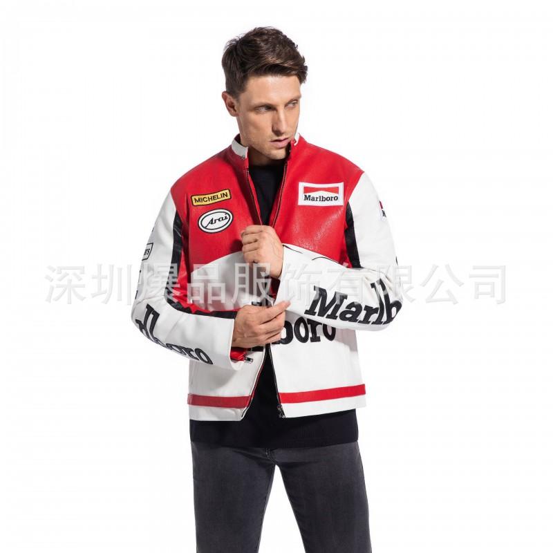 Unisex PU Leather Motorcycle Riding Jacket Streetwear Biker Coat With Embroidery Men Women