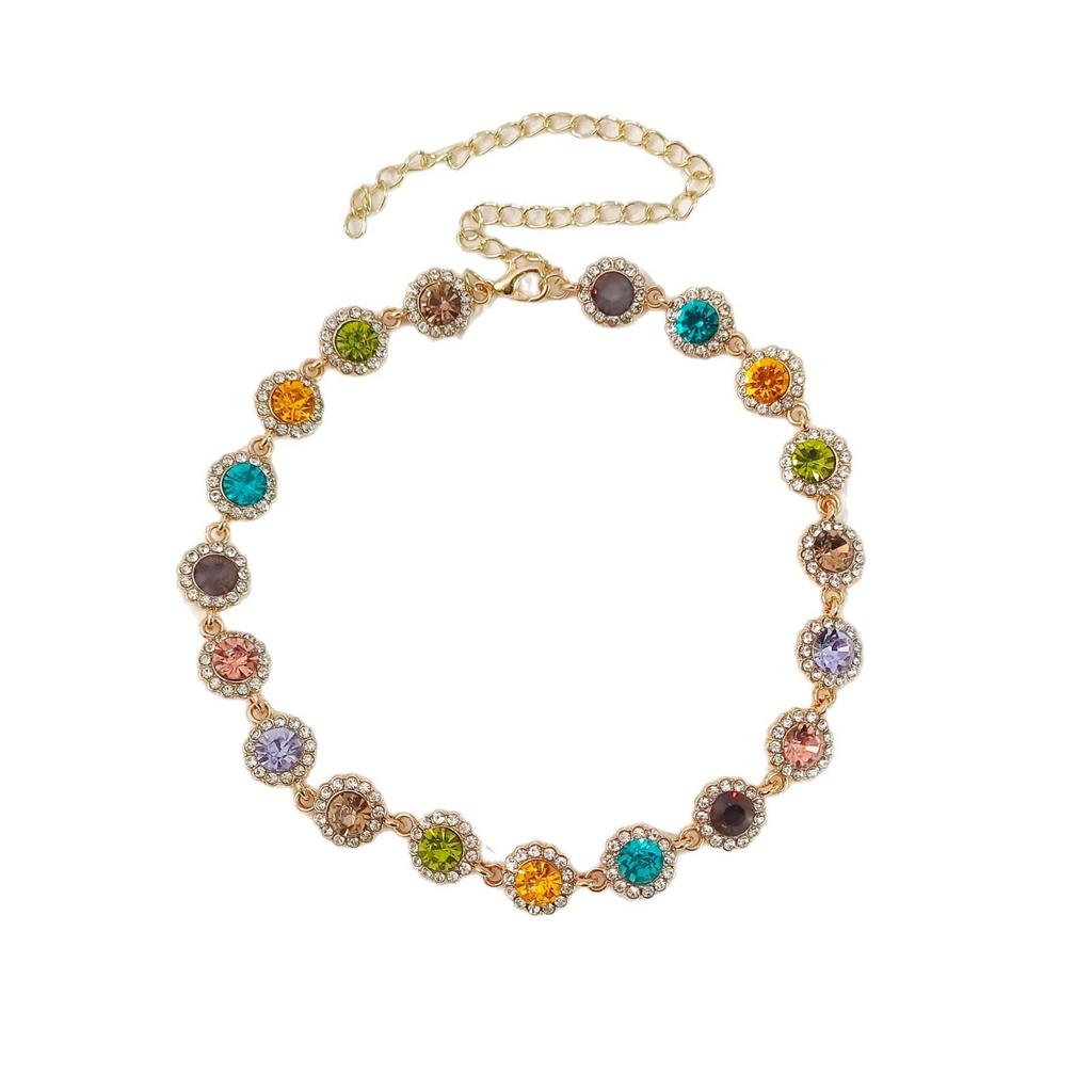 Spring/Summer Colorful Diamond Choker - Women's High-End, Versatile Design Clavicle Necklace