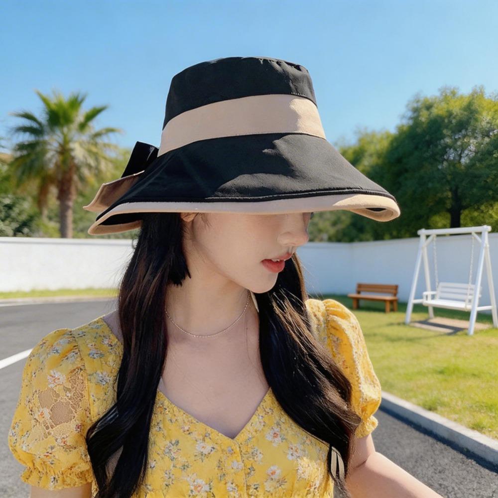 Wide Brim Summer Fisherman Sun Hats with Bow Outdoor Travel Sun Hat New Women Bucket Hats