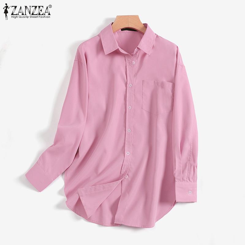 ZANZEA Женские повседневные блузки с отложным воротником и длинными рукавами