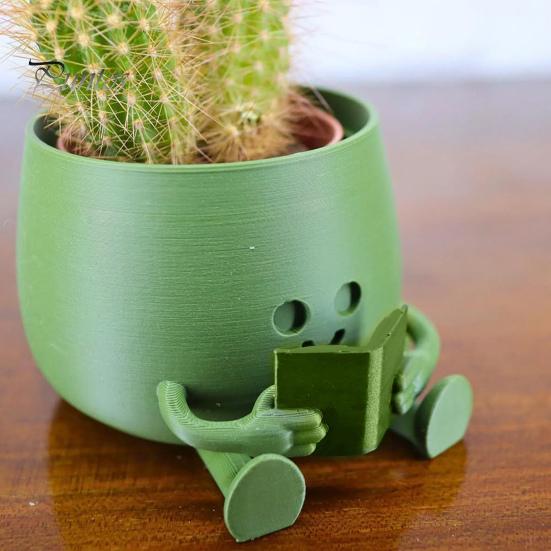 Счастливое лицо, горшок для цветов из смолы, гитара, приятель, сидящая мультяшная фигурка, суккулентный горшок для рабочего стола, кактусы, комнатные растения
