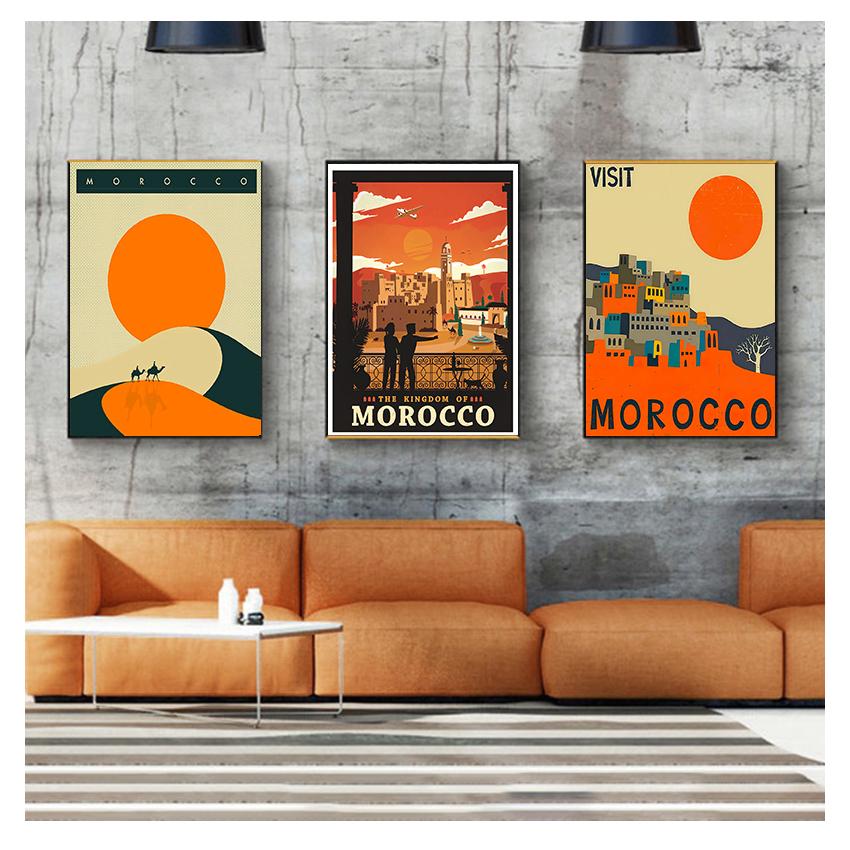 Canvas Paintings Vintage Wall Kraft Posters Coated Stickers Home Decorative Gift Visit Africa Morocco Desert Travel