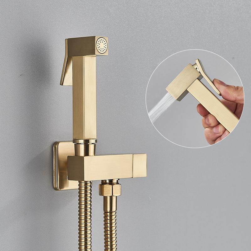 6 Finishes Pressurized Brass Bidet Shattaf Sprayer Complete Set Single Cold Water Wall Mount Handheld Spray Gun