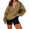 Women's Casual Fashion Long Sleeve Solid Color Zip Hooded Sweatshirt Top With Pocket