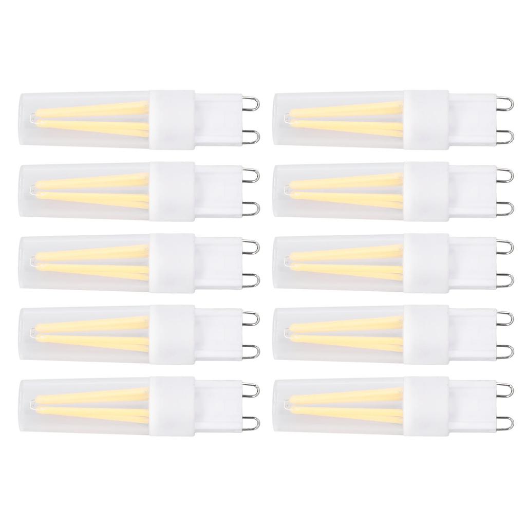 10 шт. светодиодных ламп G9, теплый свет, длинная нить накаливания, 500 лм, без мерцания, керамическая лампа накаливания для