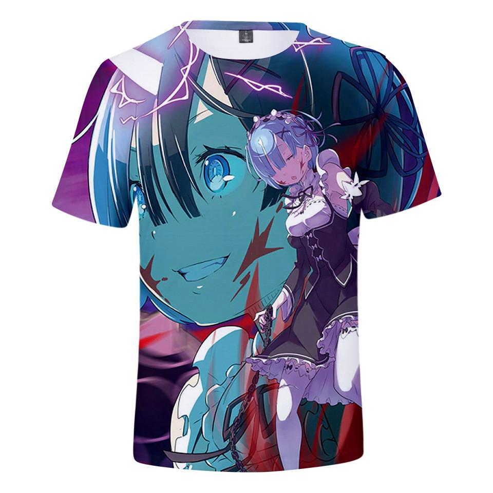 Футболка Re Zero с 3d принтом и коротким рукавом для лета, для мужчин и женщин, одежда с героями мультфильмов, рубашка с японским аниме Rem and Ram, футболки