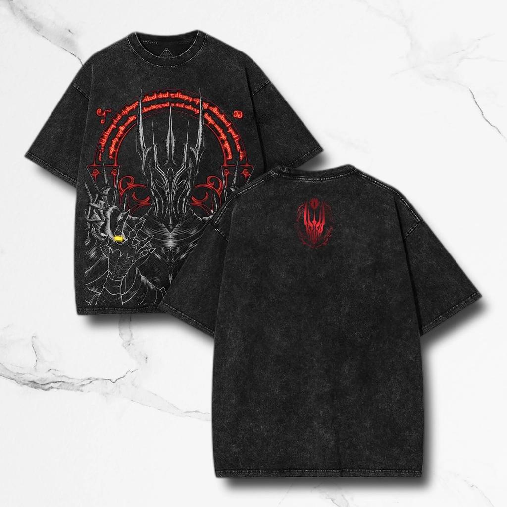 Sauron Graphic Print Tee Vintage Wash Dark Gothic Washed T-shirt 2026 Summer Y2K Cotton T-shirt Casual Loose Streetwear Unisex