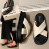 Fashion and foreign style thick bottom cross word cool slippers ins tide 2025 spring and summer new Internet celebrity slippers women's wear