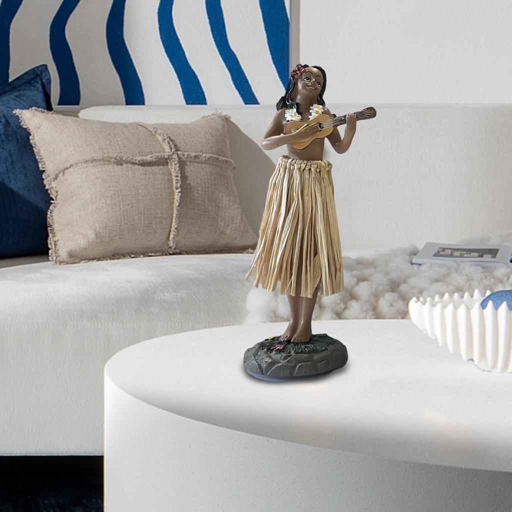 Кукла мини-размера Гавайская танцовщица с гитарой 6,29 дюйма Гавайская кукла Домашний декор Танцующая девушка Кукла на приборную панель Танцовщица Украшения