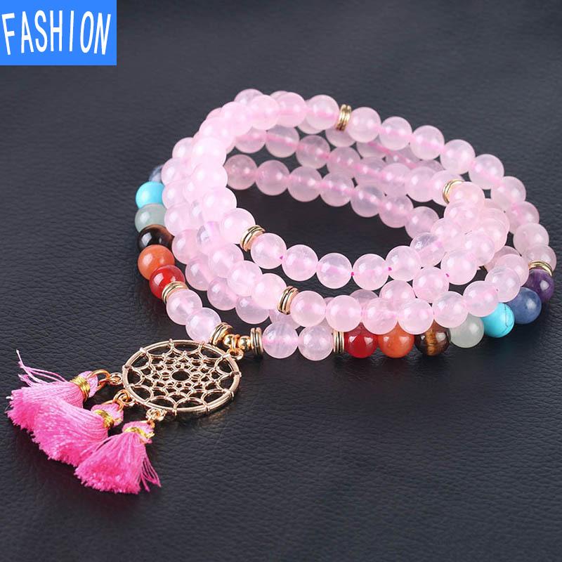 Браслет-четки из 108 бусин, индийский позолоченный браслет «Ловец снов», натуральный кристаллический камень, 7 чакр, браслет для йоги