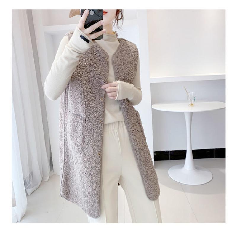 Длинный жилет для женщин на осень и зиму, средней длины, жилет из искусственного овечьего меха, модный новый стиль, трендовая и модная женская куртка