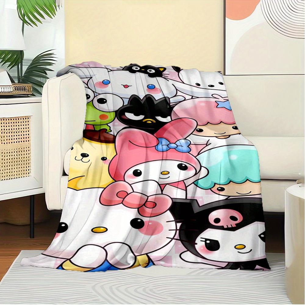 1pc Flannel Hello Kitty, Sanrio Characters, KawaiiThrow Blanket, Cartoon Truck Pattern Printed Blanket, Warm Cozy Soft Blanket For Couch Bed