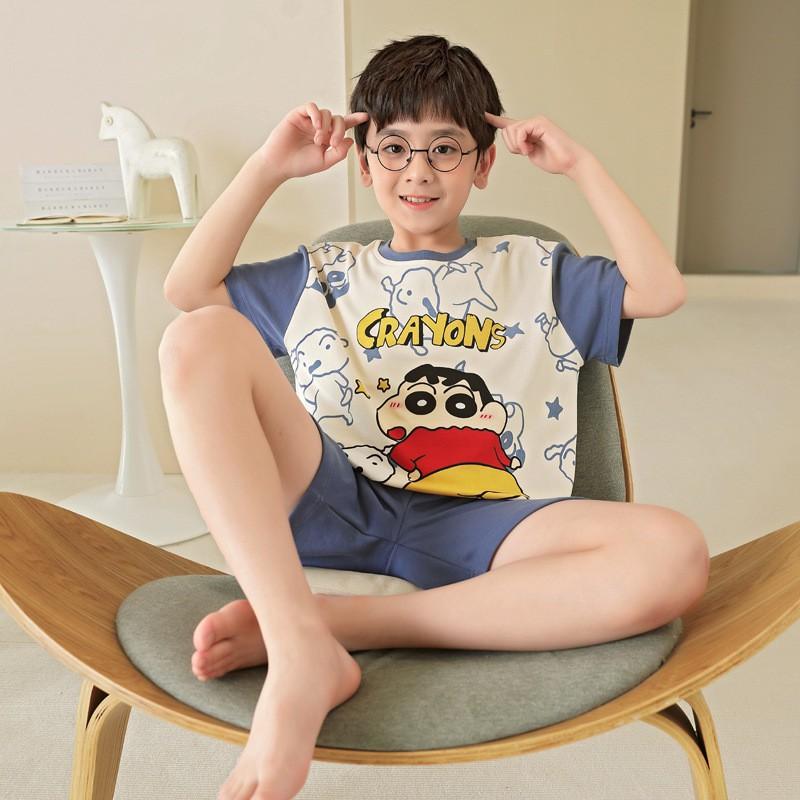 Boys Cotton Pajama Set Short Sleeve Shorts Sleepwear Kids 8-14 Years Cartoon Print Comfortable Home Wear