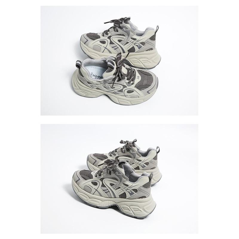 Thick Pops Shoes Women's Spring Gray Sneakers Versatile Thick Bottom Heightening Casual Sneakers