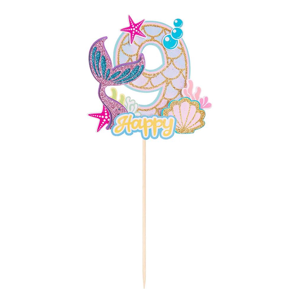 Украшение для вечеринки «Русалочка» 0-9 лет, блестящий хвост русалки, украшение для торта, украшение для первого дня рождения девочки, подводные принадлежности для вечеринки