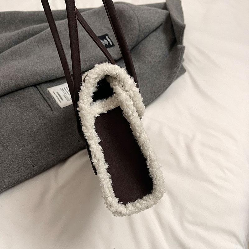 Сумка из овечьей шерсти с вставками из замши, длинная, подмышечная, маленькая квадратная сумка в стиле ретро из искусственной кожи, сумка через плечо для поездок на работу и обратно