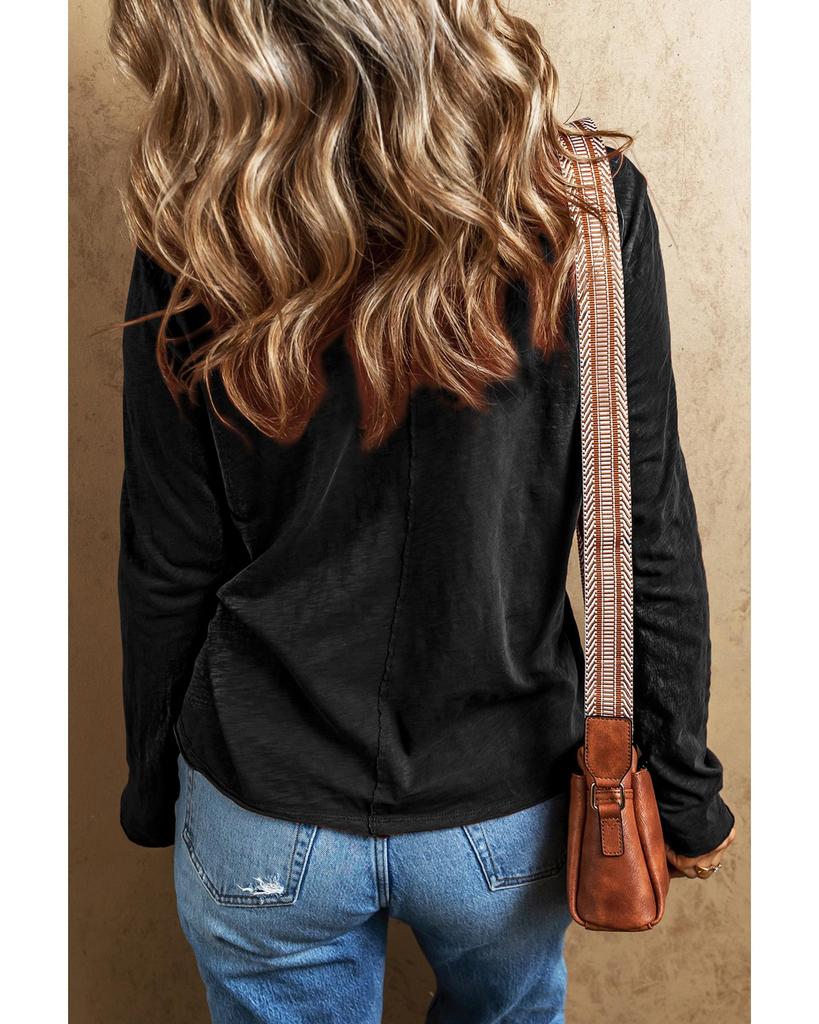 Azura Exchange Черная футболка с V-образным вырезом и длинным рукавом по центру