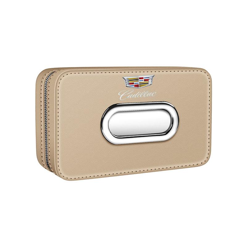 AABMH1 Car Tissue Box Holder PU Leathe Center Console Armrest Mount Napkin Case Fit Road Trip Organizer Easy Install For Cadillac