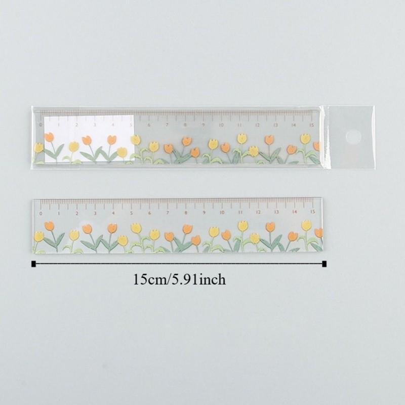 Creative Multifunction 15cm Straight Ruler Transparent Double-duty DIY Drawing Tools Acrylic Tulip Dividing Ruler Stationery