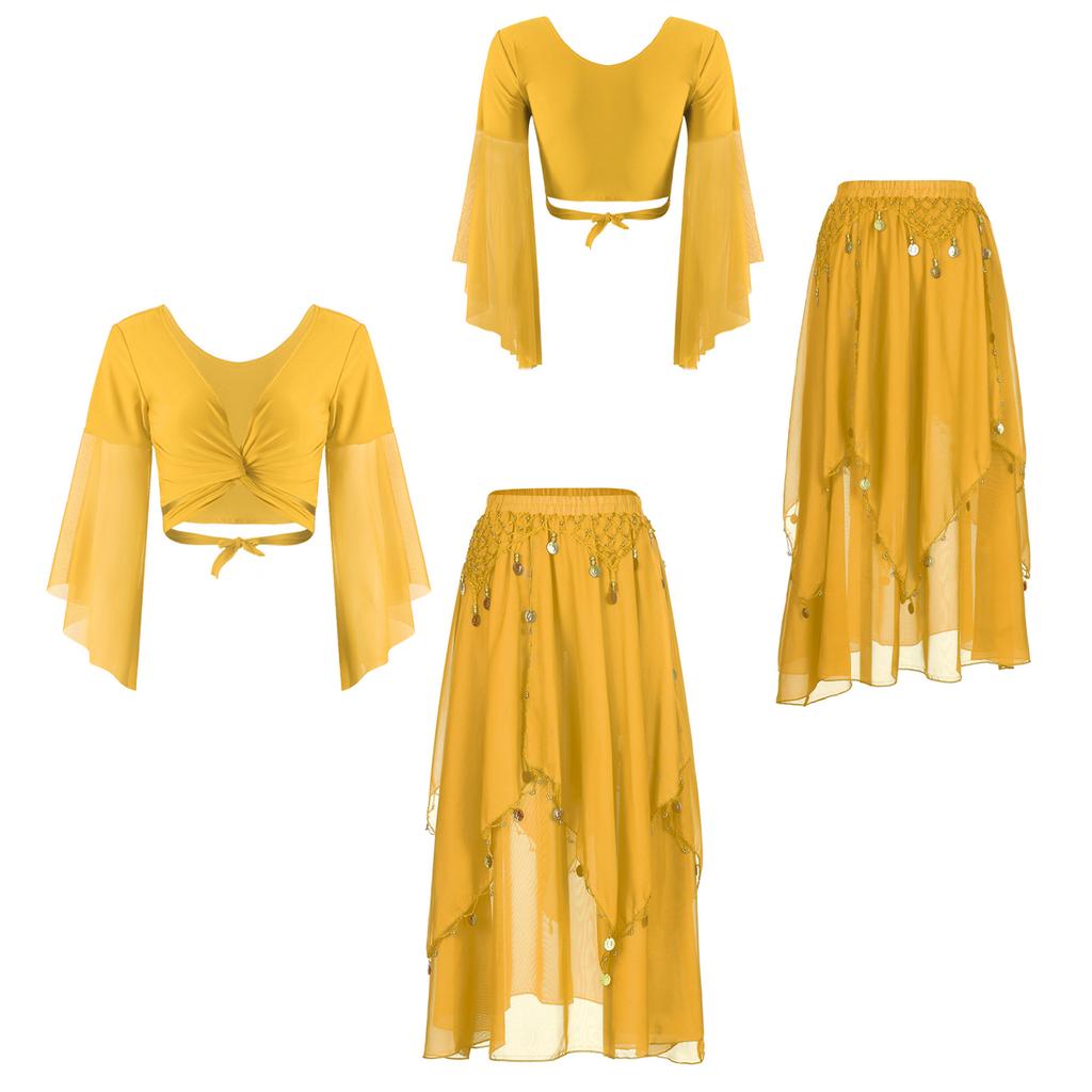 Одежда для танца живота Костюм для восточного танца Укороченный топ для танца живота и шифоновая юбка, расшитая бисером