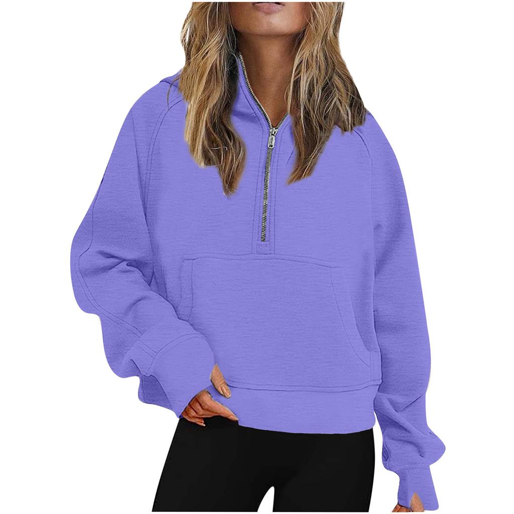 Autumn and Winter New Women's Sports Half Zipper Yoga Loose Short Hooded Sweatshirt