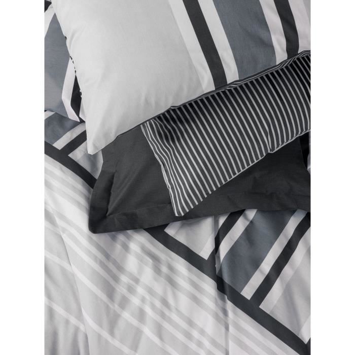 Parure de lit - 1 housse de couette 220 x 240 cm + 2 taies d'oreiller 60 x 60 cm - 100% coton renforcé - Anthracite