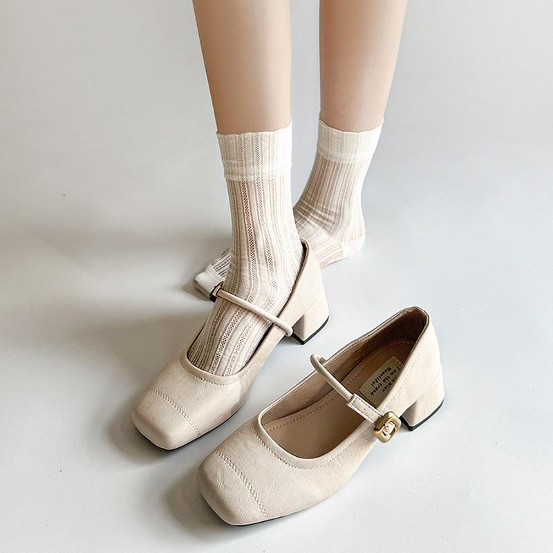Дизайнерские Винтажные Женские Туфли Мэри Джейн на Толстом Каблуке Британский Стиль Квадратный Носок Кожаные Туфли Весна Осень Лаконичные Zapatos De Mujer