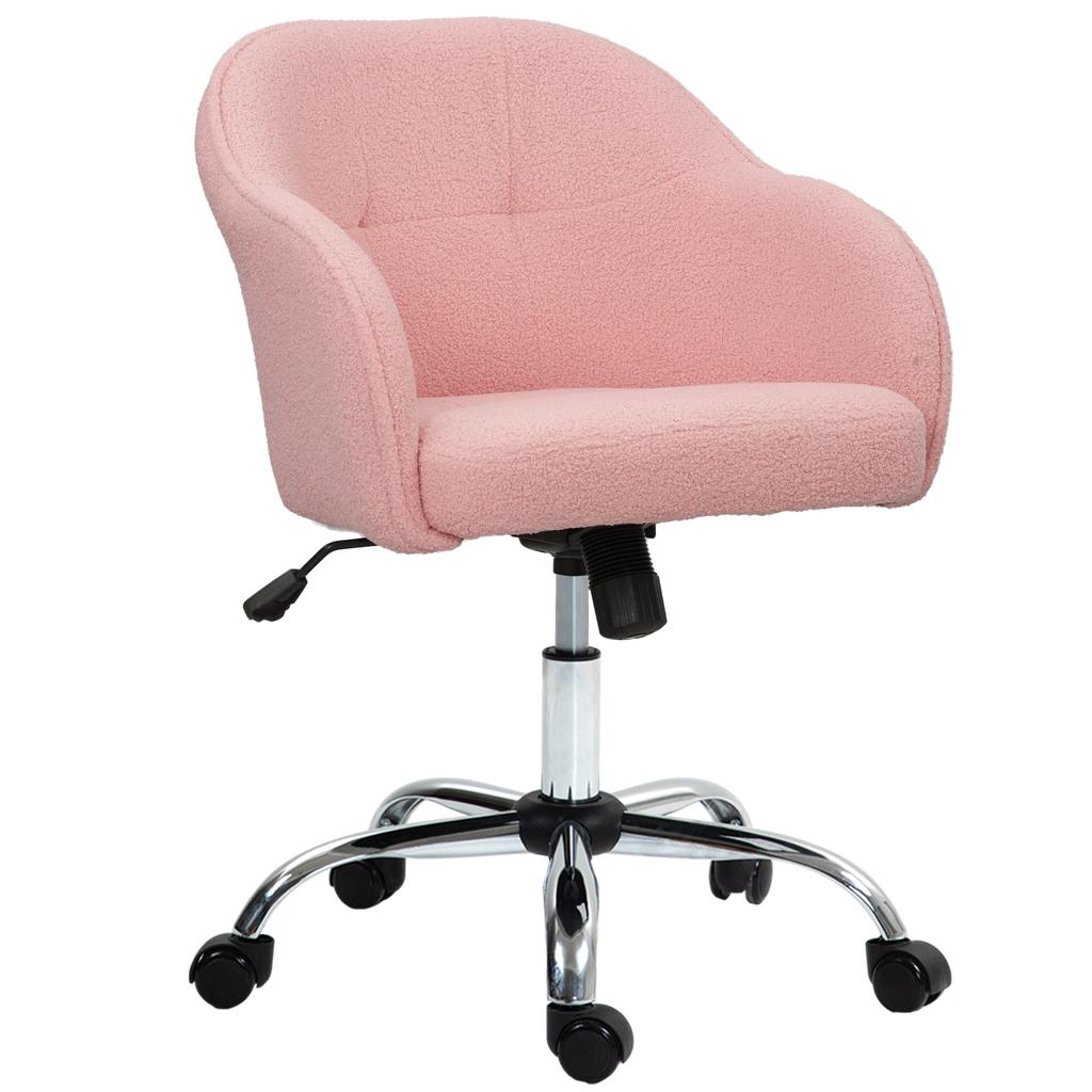Home Office Chair, Ergonomic Desk Chair with Rocking Function, Teddy Velvet Look, 56 x 61 x 86 cm, Pink