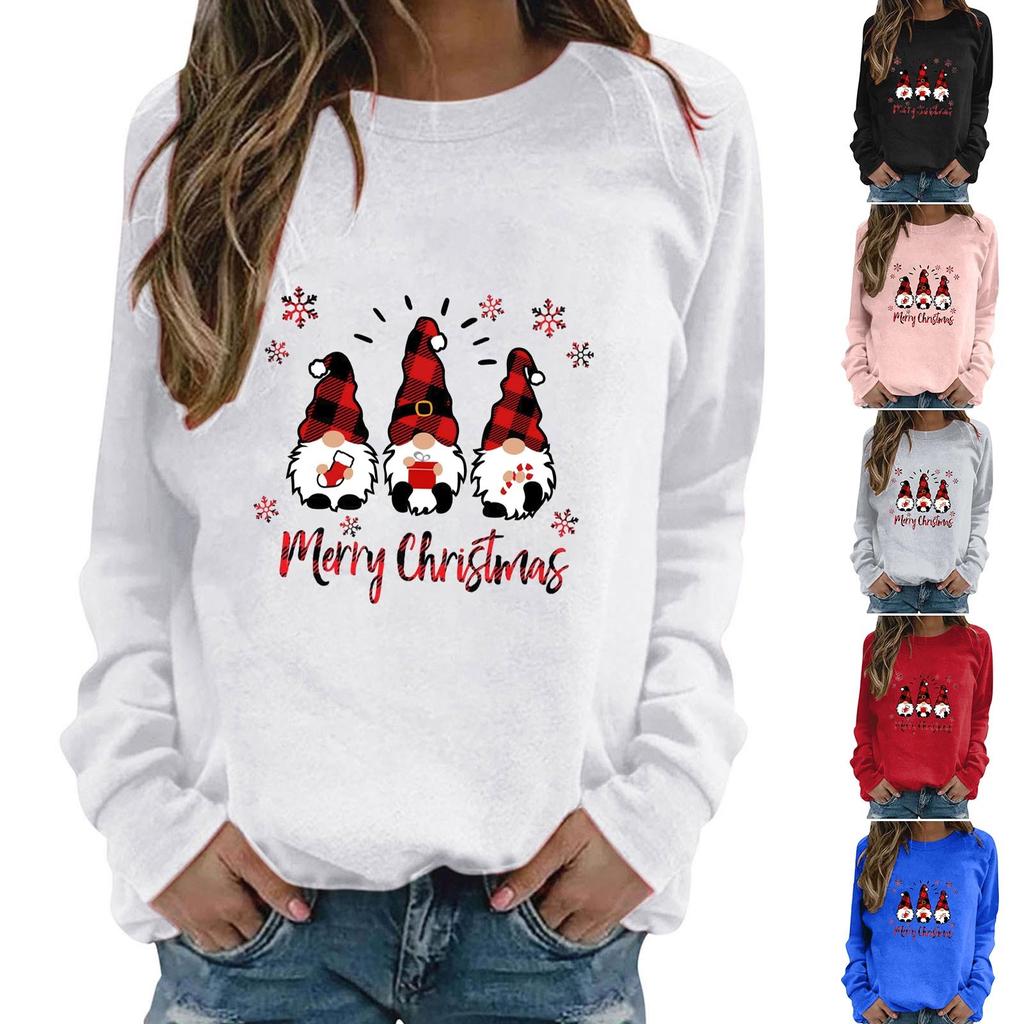 Женские топы с круглым вырезом и длинными рукавами, рождественский милый свитер с принтом