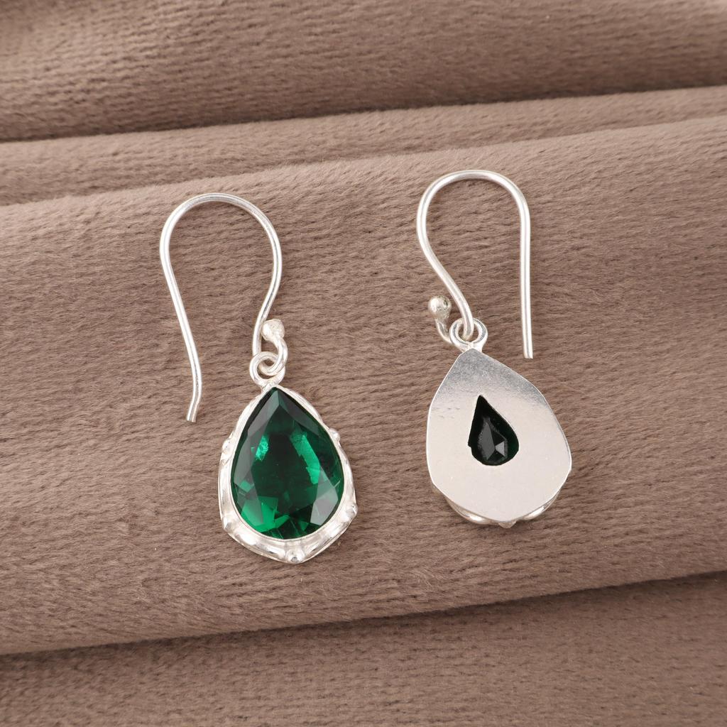 Green Emerald Gemstone Earrings Jewelry, Handmade Gorgeous Silver Earrings , 925 Sterling Silver Jewelry For Wedding Gift