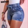 Весна/Лето Узкие джинсовые шорты женские с высокой талией и эластичным поясом на шнуровке
