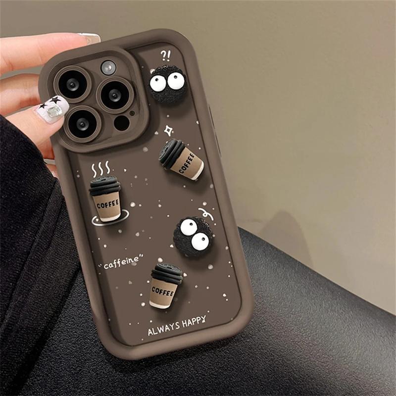 Милый забавный 3D-силиконовый чехол для телефона с изображением кофейного шара для iPhone 11 13 12 14 15 16 Pro Max 12 13 14 15 16 Pro корейский мультяшный чехол