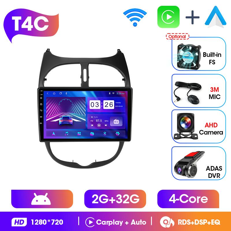Srnubi 2Din Car Stereo Radio For Peugeot 206 206CC 206SW C2 2001-2008 Wireless Carplay Android Auto Mirror Link BT Head Unit