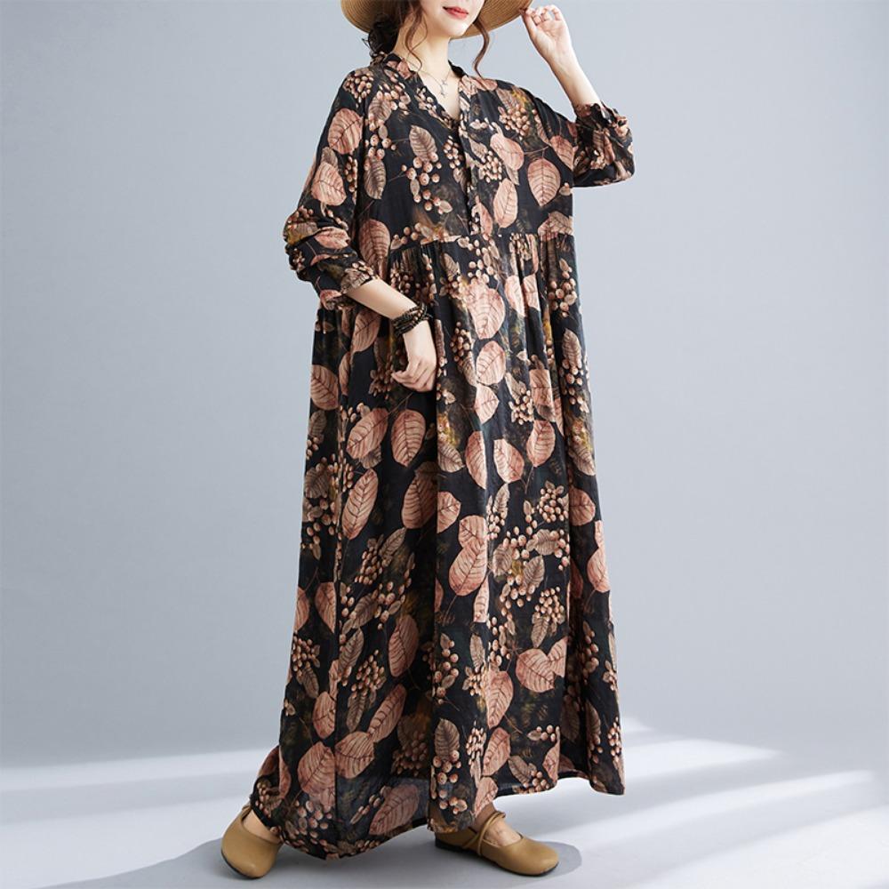 Хлопковые винтажные платья с принтом для женщин весна-осень повседневные свободные платья с длинным рукавом Femme Robe Vestido элегантная модная одежда