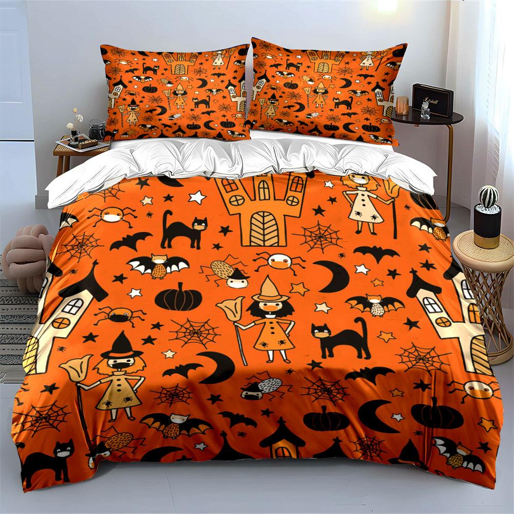 Witches, bats, spiders, pumpkins. Bedding sets Duvet cover sets Duvet covers Pillowcases(1*Duvet Cover 2*Pillowcases without duvet insert)