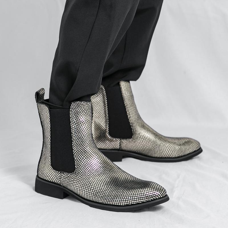 Модная зимняя новая мода золото серебро ботильоны челси роскошный дизайнер мужские слипоны повседневные высокие платформенные туфли zapatos hombre