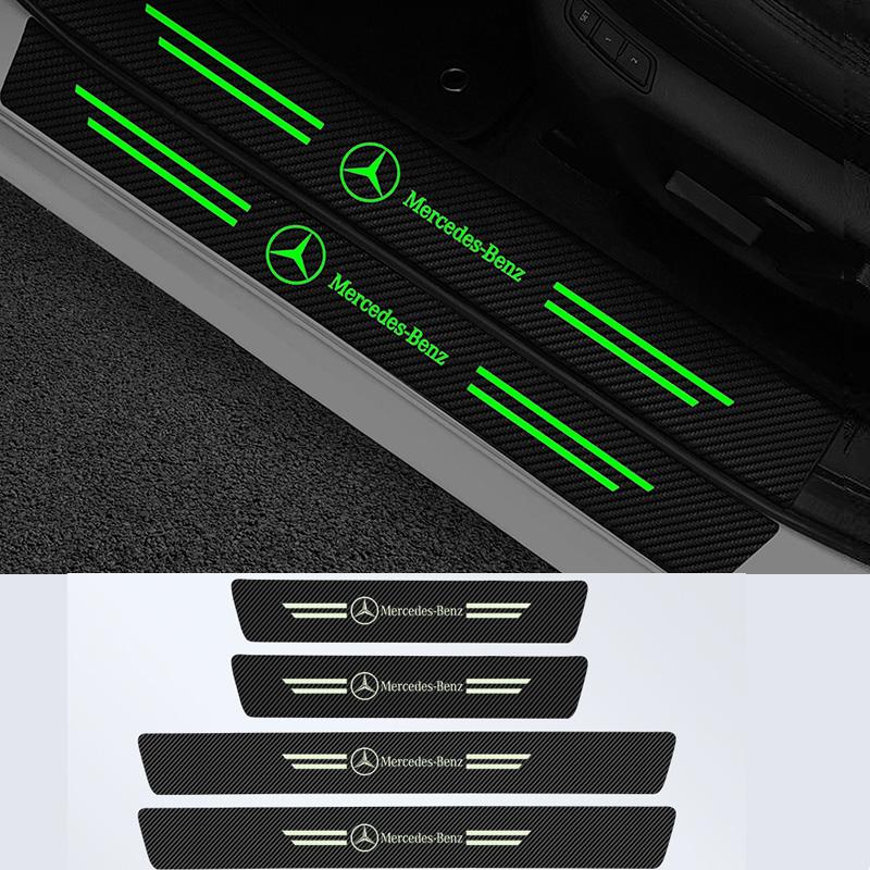 UAYLZ1 2025 Hot 4Pcs Car Laser Threshold Protect Auto Emblem Sticker Accessories For Mercedes Benz AMG Brabus Smart W204 GLC CLA W205 W