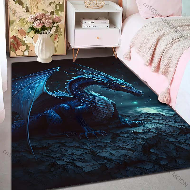 1PC Blue dragon at night Pattern Rug Carpets for Bedroom Living Room Sofa Mat Creative Door Mat Cloakroom Home Decor