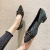 Одиночные туфли женские весна-лето 2025 новые универсальные одиночные туфли на толстом каблуке профессиональные рабочие туфли черные замшевые на низком каблуке