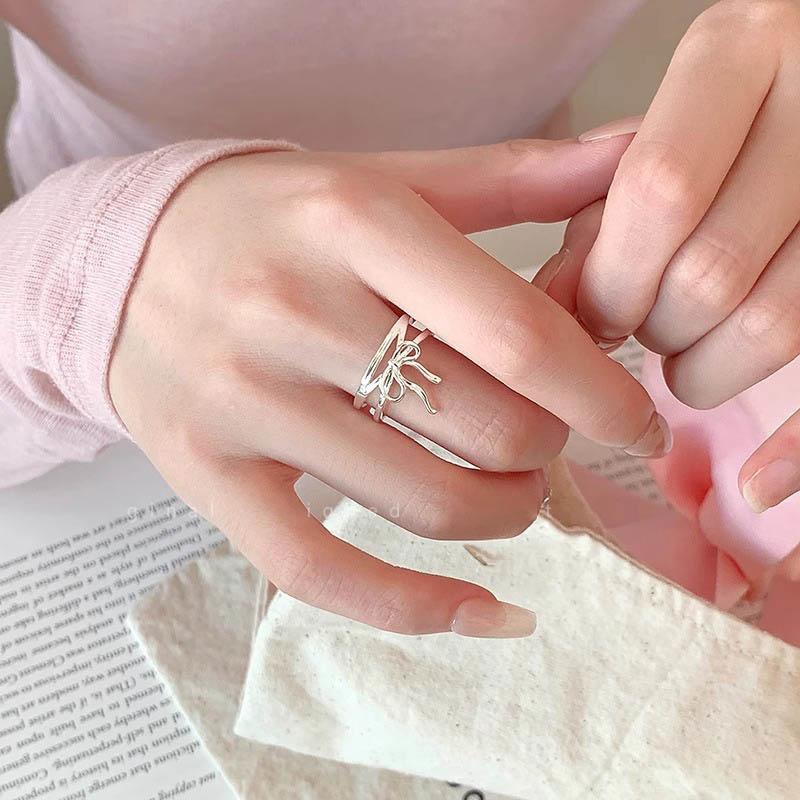 Кольца-ленты с бантом для женщин и девочек, геометрическое кольцо с бантом, регулируемое, ювелирные аксессуары