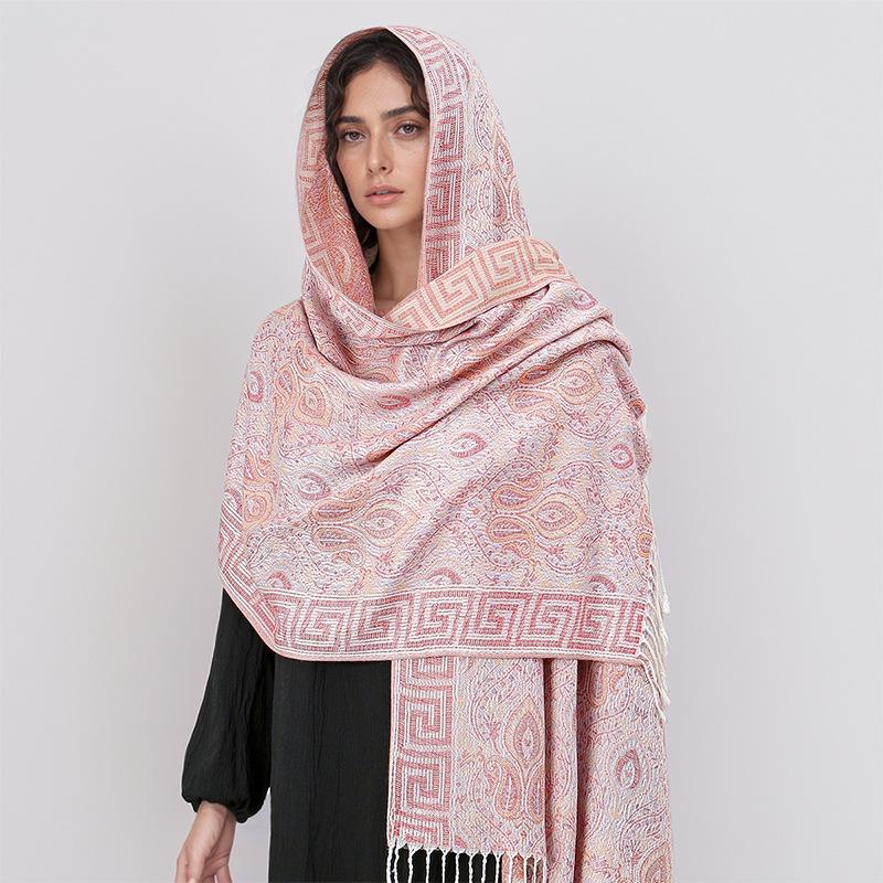 Богемный Премиальный Универсальный Шарф Для Женщин Ближневосточный Жаккардовый Шарф с Кисточками Для Женщин