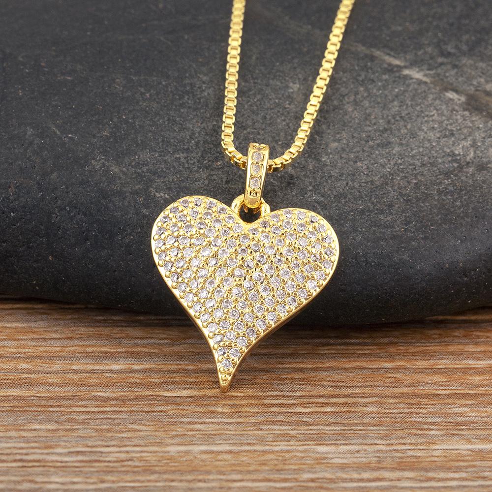 Nidin Light Luxury Trendy Heart Shape Hollow Design Charm Pendant Necklace For Women Men Sparkling Zircon Chain Jewelry Gifts