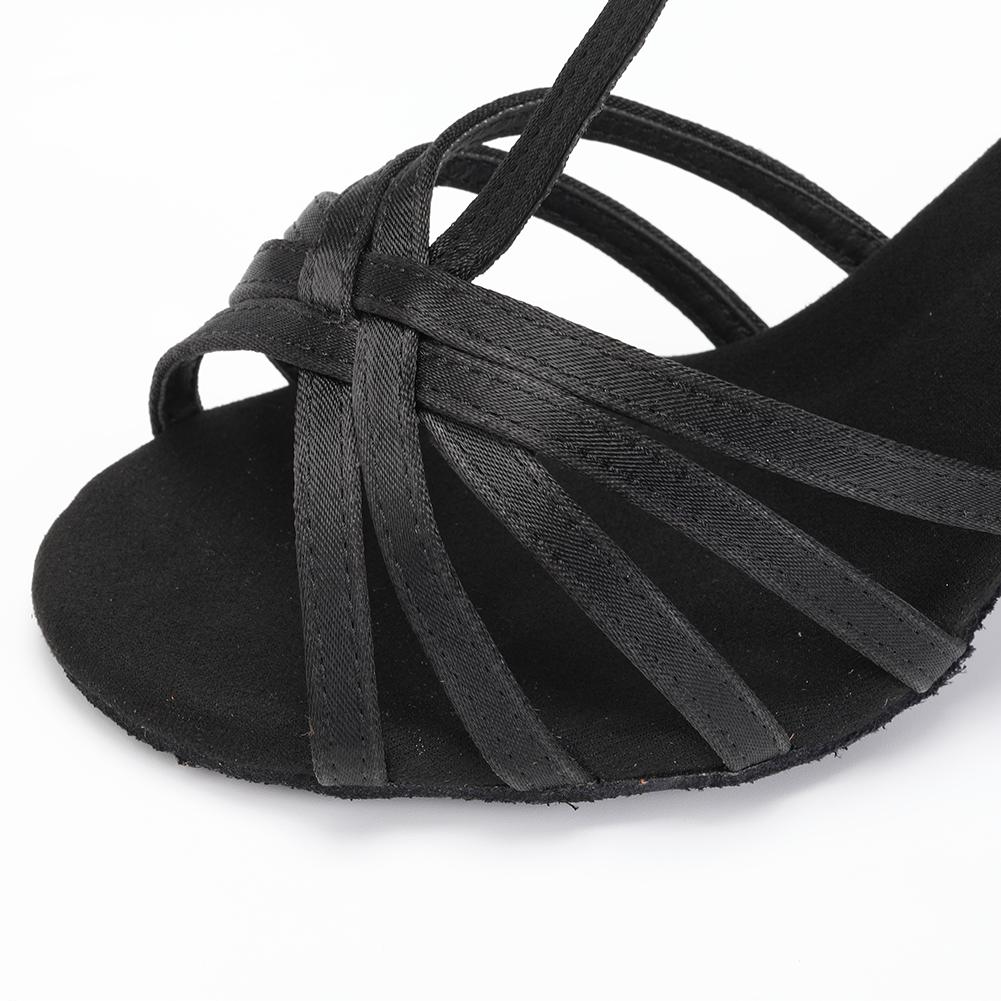 Women Latin Dance Shoe Satin Sandal Ladies Latin Dancing Shoes 8.5cm Heel High Heel Soft Sole T Bar Indoor